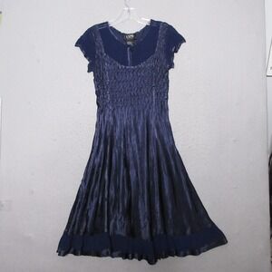 Vintage EXPO New York Dress Blue Smocked Crinkle Texture Y2K 90s Whimsigoth Boho